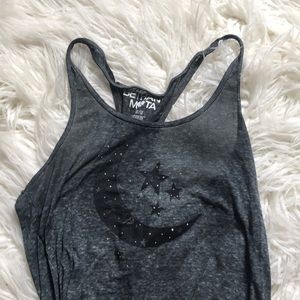 Star and moon gray and black tank top
